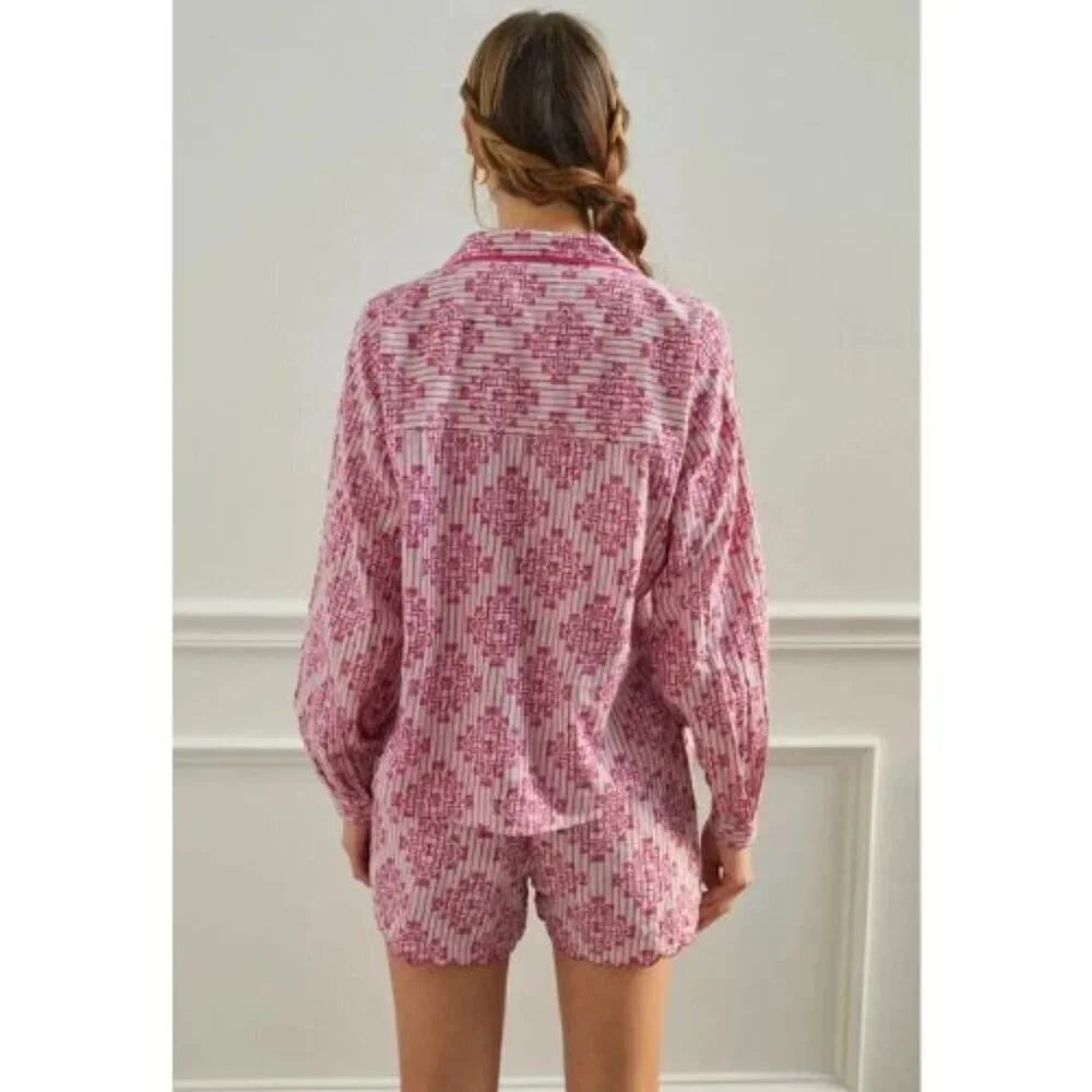 Anthropologie Ella Scalloped Blouse Pajama Top and Pants Set Size Small 51732
